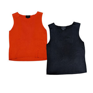 Moda Seta Separates - Set of Two 100% Silk Sweater Vests, Orange/ Black - Size L